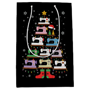Christmas Sewing Machine Tree Lights Stockings Medium Gift Bag