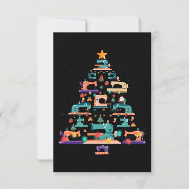 Christmas Sewing Machine Xmas Tree Quilter Lover Thank You Card (Front)
