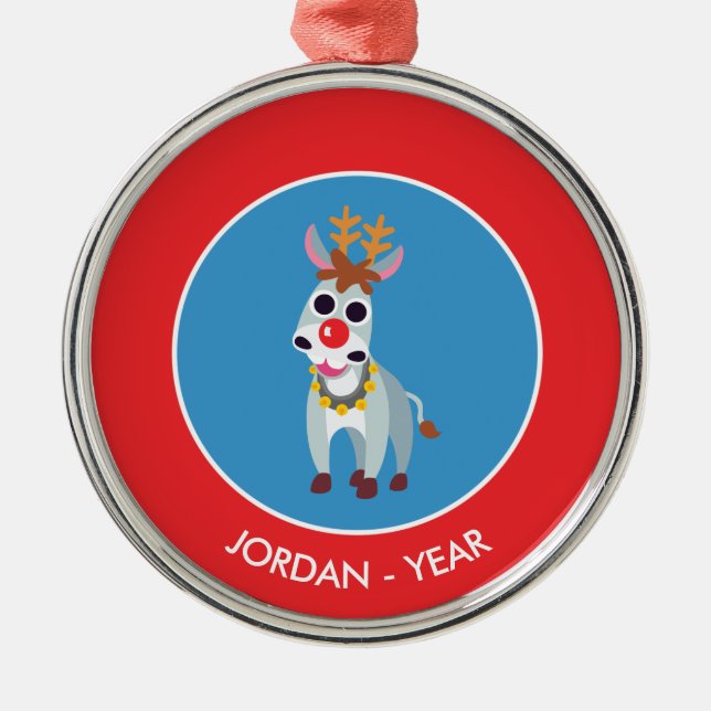 Christmas Shane the Donkey Metal Tree Decoration (Front)