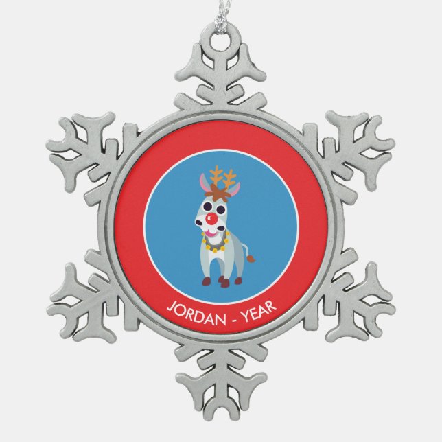 Christmas Shane the Donkey Snowflake Pewter Christmas Ornament (Front)