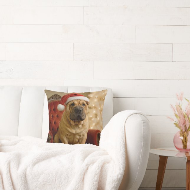 Christmas Shar-Pei Dog With Santa Hat Cushion (Couch)