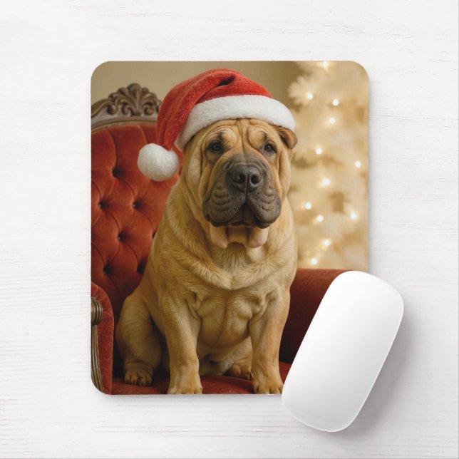 Christmas Shar-Pei Wearing Santa Hat Mouse Mat (With Mouse)
