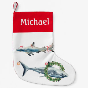 Christmas Shark Great White Reef Personalised Small Christmas Stocking