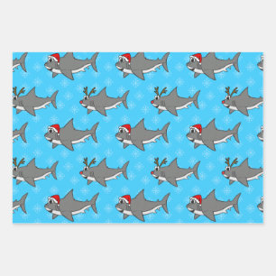Christmas Shark Pattern Wildlife Nature Funny Wrapping Paper Sheet