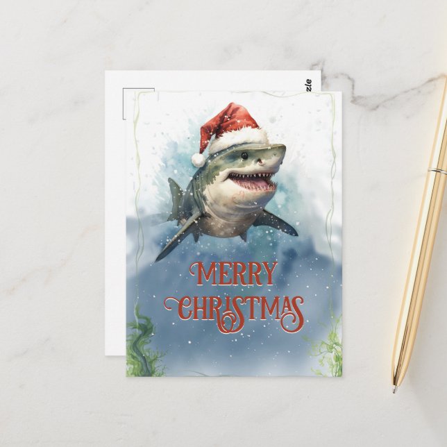 Christmas Shark Postcard (Front/Back In Situ)