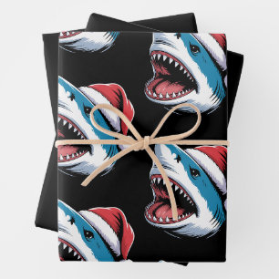 Christmas Shark Santa Hat Ocean Xmas Holiday Wrapping Paper Sheet