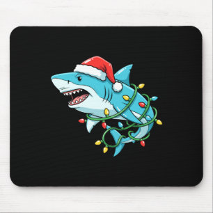 Christmas Shark Santa Hat Wrapped In Lights Funny Mouse Mat