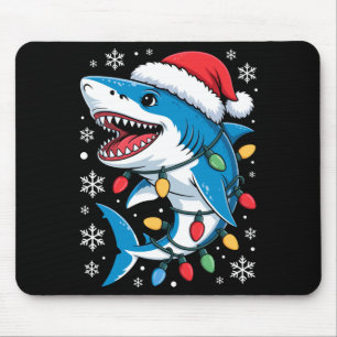 Christmas Shark Santa Hat Wrapped Lights Holiday S Mouse Mat