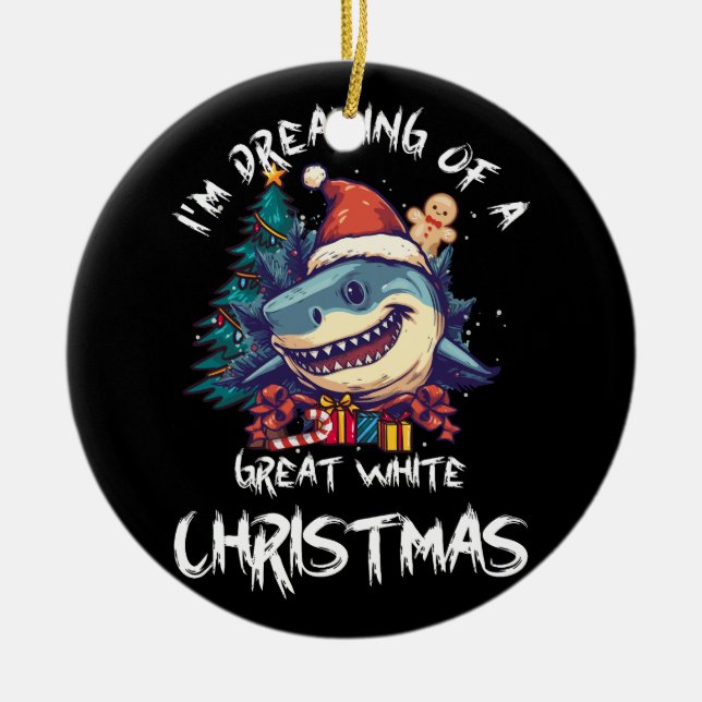 Christmas Shark Santa Hat Xmas Santa Jaws Funny Sh Ceramic Tree Decoration (Front)