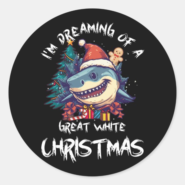 Christmas Shark Santa Hat Xmas Santa Jaws Funny Sh Classic Round Sticker (Front)