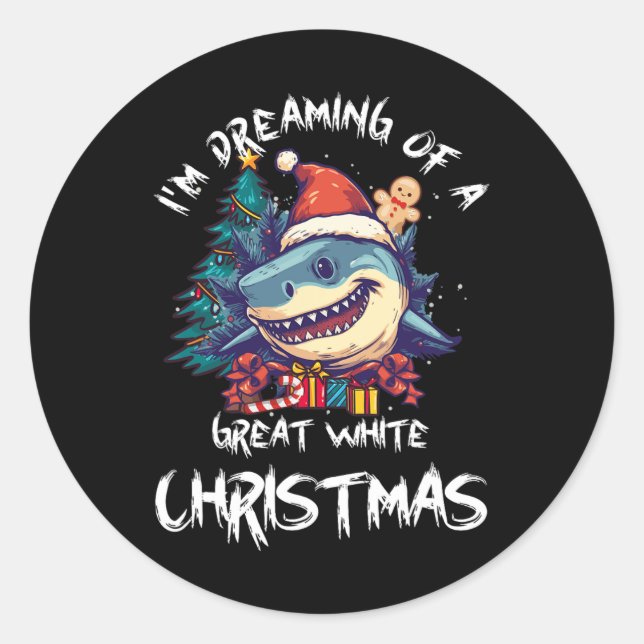 Christmas Shark Santa Hat Xmas Santa Jaws Funny Sh Classic Round Sticker (Front)