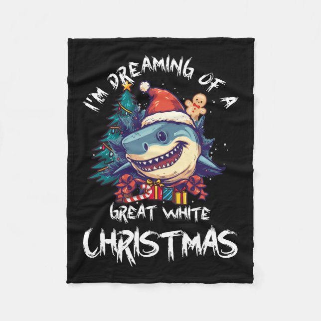 Christmas Shark Santa Hat Xmas Santa Jaws Funny Sh Fleece Blanket (Front)