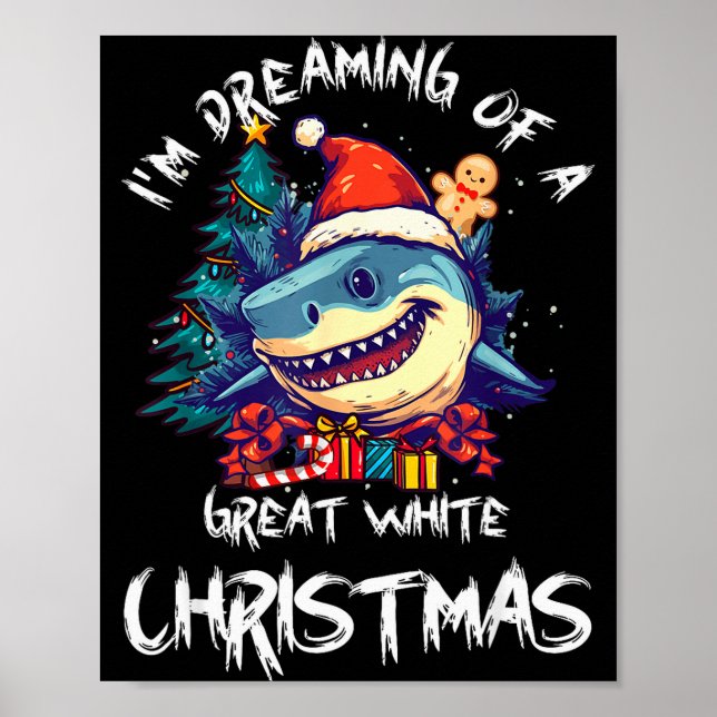 Christmas Shark Santa Hat Xmas Santa Jaws Funny Sh Poster (Front)