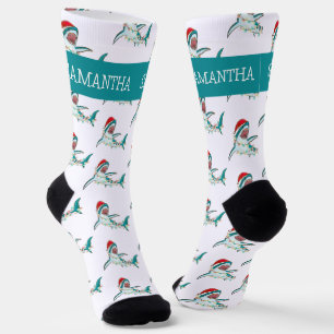 Christmas Shark Santa Jaws Personalised name Socks