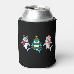 Christmas Shark Santa Reindeer Tree Xmas Holiday Can Cooler