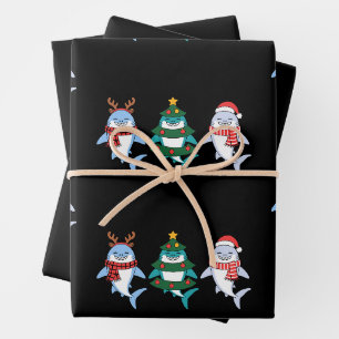 Christmas Shark Santa Reindeer Tree Xmas Holiday Wrapping Paper Sheet