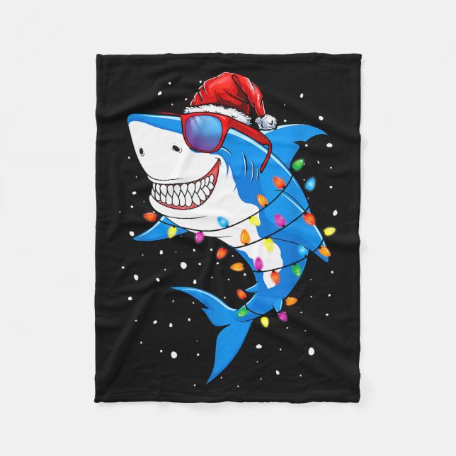 Christmas Shark Shirt Xmas Funny Santa Shark  Fleece Blanket (Front)