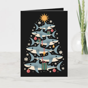 Christmas Shark Tree Snowflakes Xmas Holiday Card