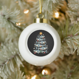 Christmas Shark Tree Snowflakes Xmas Holiday Ceramic Ball Christmas Ornament