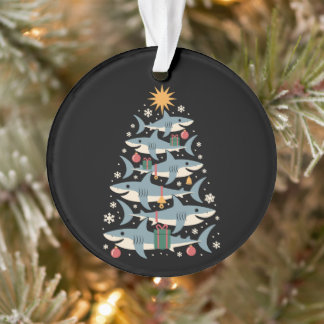 Christmas Shark Tree Snowflakes Xmas Holiday Ornament