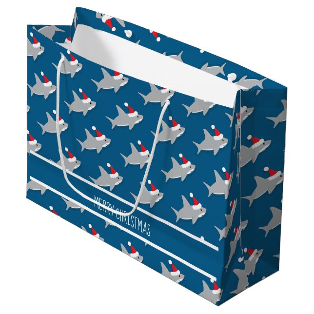 Christmas Sharks Cute Large Gift Bag (Front Angled)
