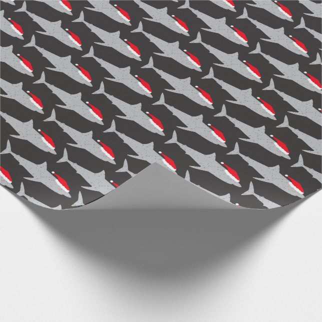 Christmas Sharks in Santa Hats Funny Wrapping Paper (Corner)