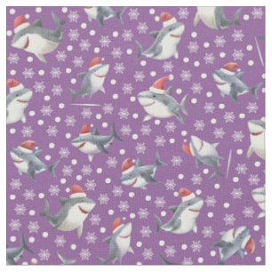 Christmas Sharks & Snowflakes on Purple Fabric