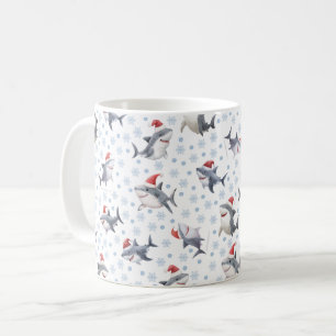Christmas Sharks & Snowflakes on White Coffee Mug