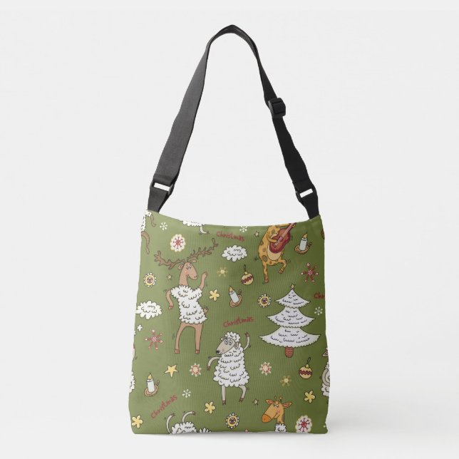 Christmas Sheep: Animal Vintage Illustration. Crossbody Bag (Front)