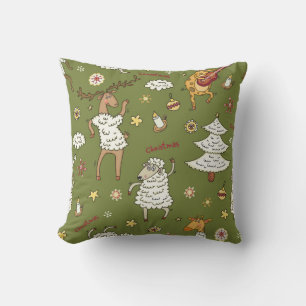 Christmas Sheep: Animal Vintage Illustration. Cushion