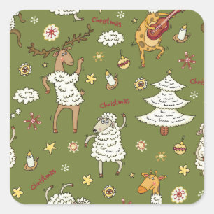 Christmas Sheep: Animal Vintage Illustration. Square Sticker