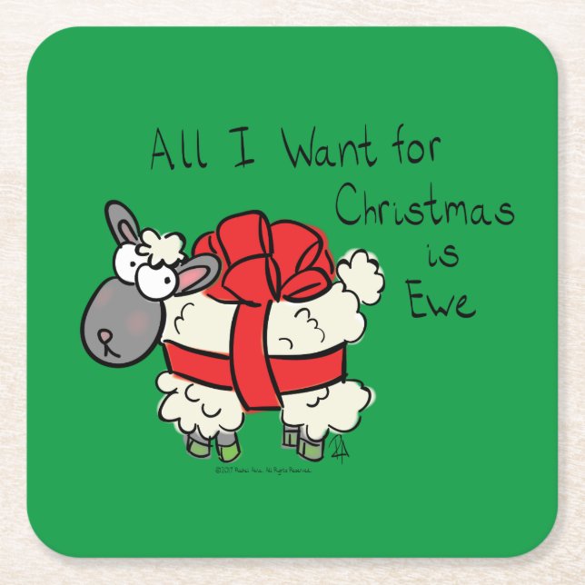 Christmas Sheep Kids Cartoon Square Paper Coaster (Front)