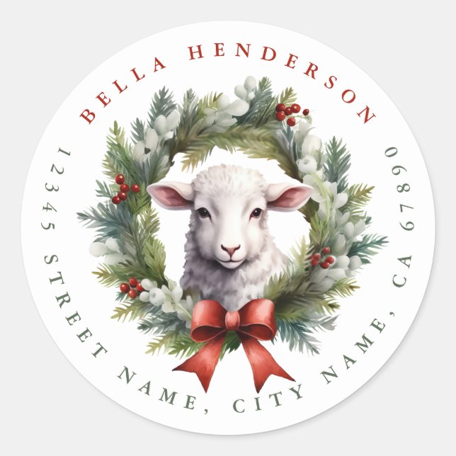 Christmas Sheep Round Stickers (Front)