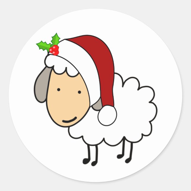 Christmas Sheep Wearing A Santa Hat Classic Round Sticker (Front)
