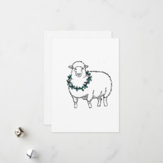 Christmas Sheep with Holly Holiday Card