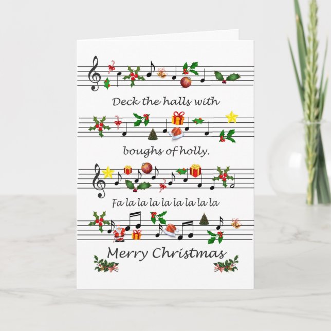 Christmas Sheet Music Deck The Halls Holiday Card (Front)