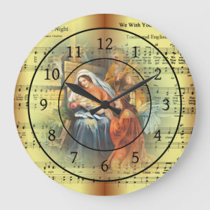 Christmas Sheet Music ~ The Holy Family ~ Angel  Large Clock