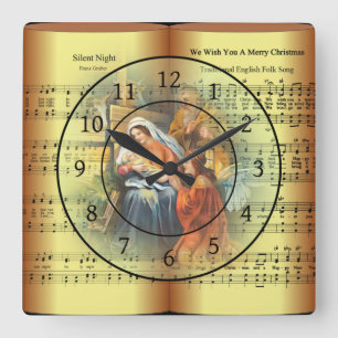 Christmas Sheet Music ~ The Holy Family ~ Angel ~  Square Wall Clock