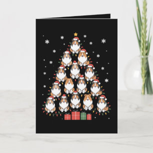Christmas Sheltie Dog Tree Santa Hat Lights Xmas Card