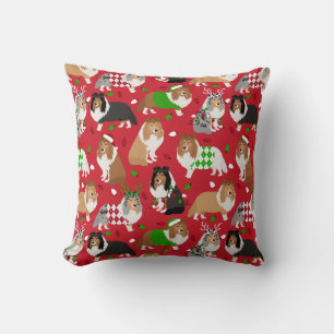 Christmas Sheltie Shetland Sheepdog Cushion