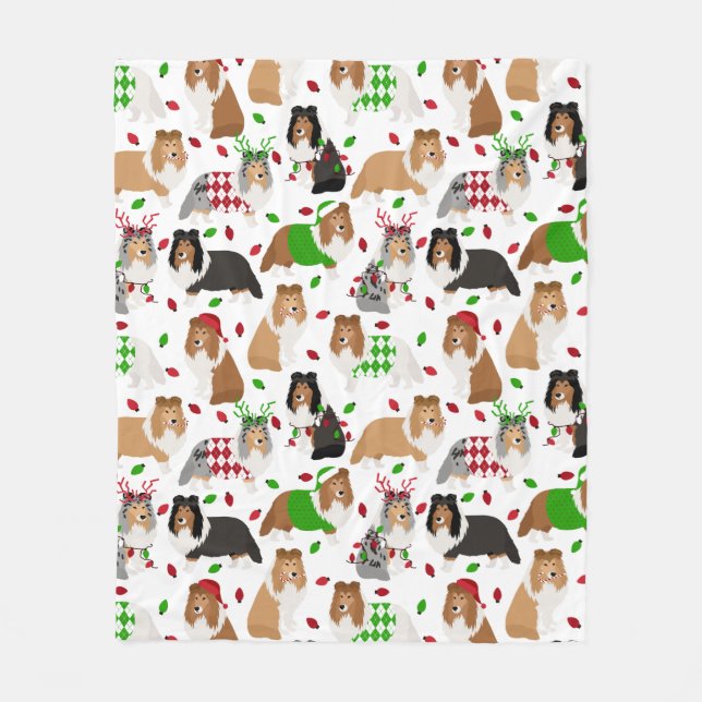 Christmas Sheltie Shetland Sheepdog Fleece Blanket (Front)