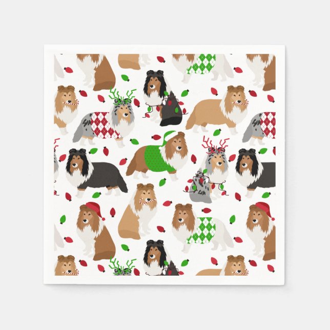 Christmas Sheltie Shetland Sheepdog Napkins (Front)