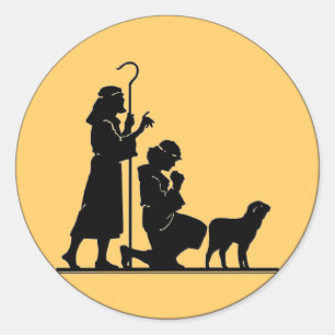 Christmas Shepherds Silhouette Classic Round Sticker