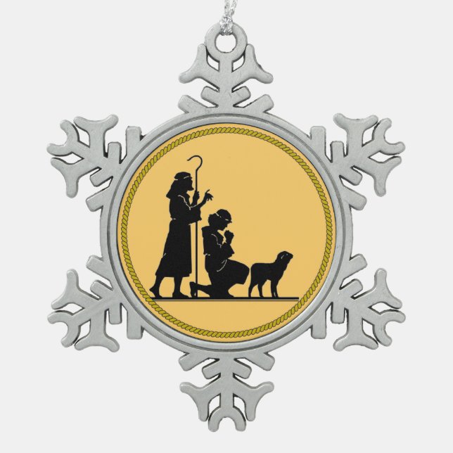 Christmas Shepherds Silhouette Snowflake Pewter Christmas Ornament (Front)