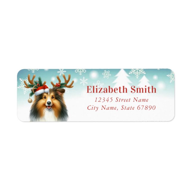 Christmas Shetland Sheepdog Return Address Labels (Front)