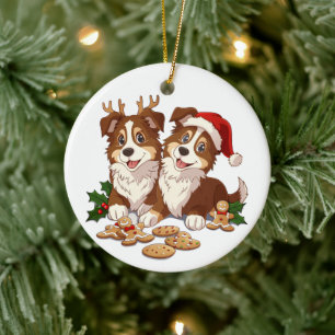 Christmas Shetland Sheepdogs Ceramic Tree Decoration