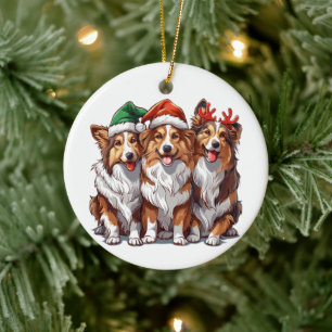 Christmas Shetland Sheepdogs Ceramic Tree Decoration