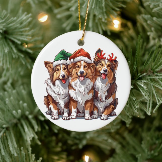 Christmas Shetland Sheepdogs Ceramic Tree Decoration (Tree)