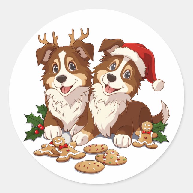 Christmas Shetland Sheepdogs Classic Round Sticker (Front)