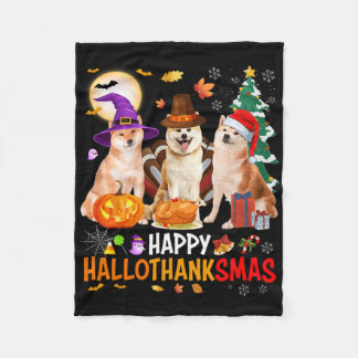Christmas Shi Inu Santa Halloween Happy Hallothank Fleece Blanket
